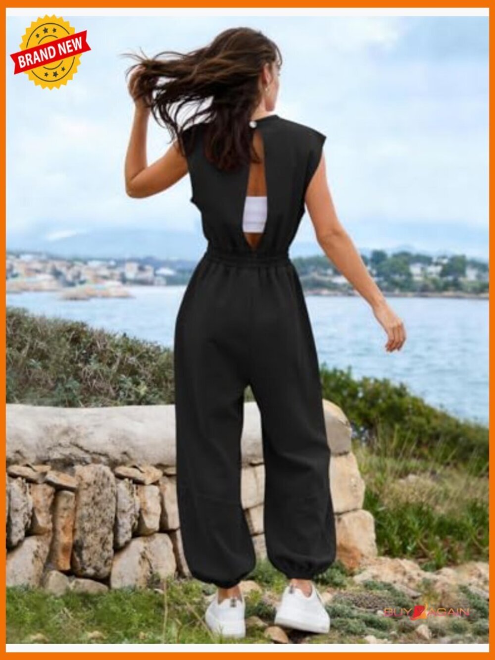 Casual Cap Sleeve Drawstring Jumpsuit Romper with Pockets - Picture 3 of 7